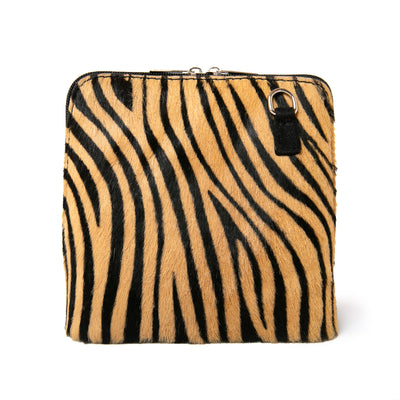 Bronte Animal Print crossbody Tiger bag 100% Italian leather silver hardware side zip.